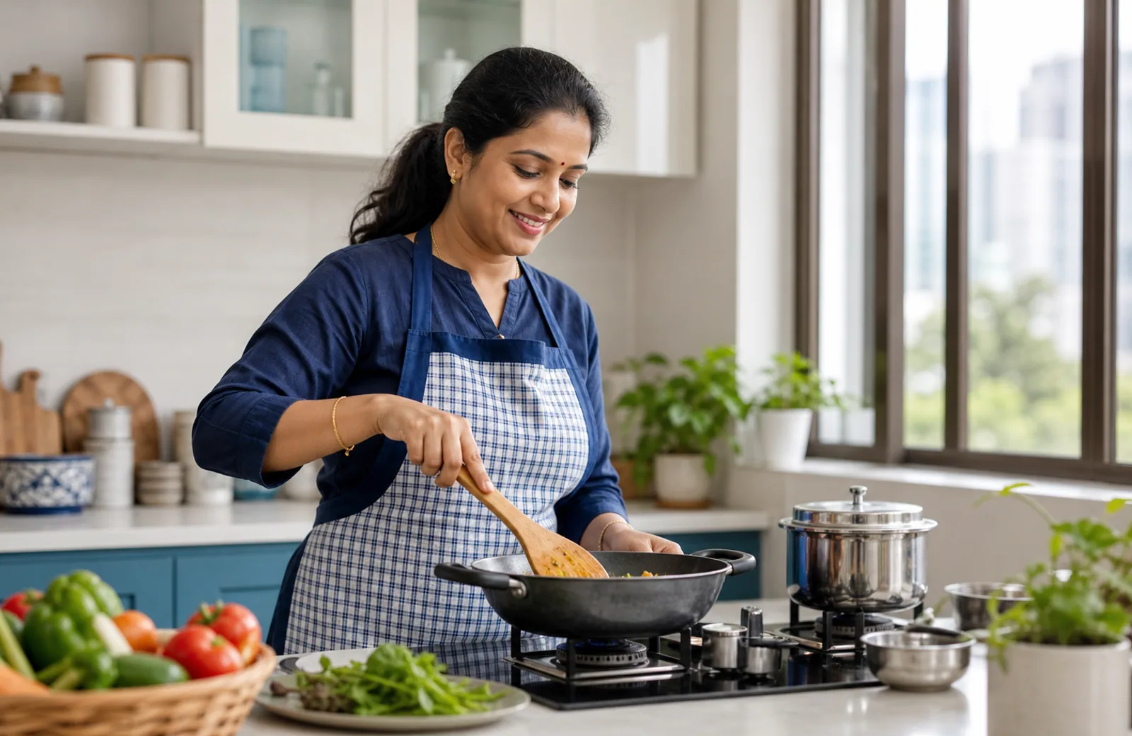 Professional Chennai cook preparing food in a premium home kitchen